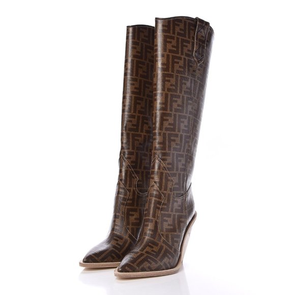 In Search of Fendi FF Zucca Tall Western Cowboy Boots - Picture 3 of 4
